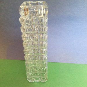 Vintage clear glass square shaped bud vase 7" art deco style